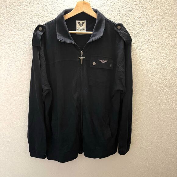 Vintage Avirex Black Cotton Zip-Up Flight Jacket Sz S Military Utility Epaulet - Picture 2 of 6